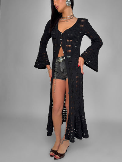 Cardigan Long Crochet-Black
