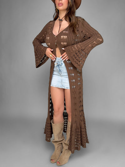 Cardigan Long Crochet-Brown