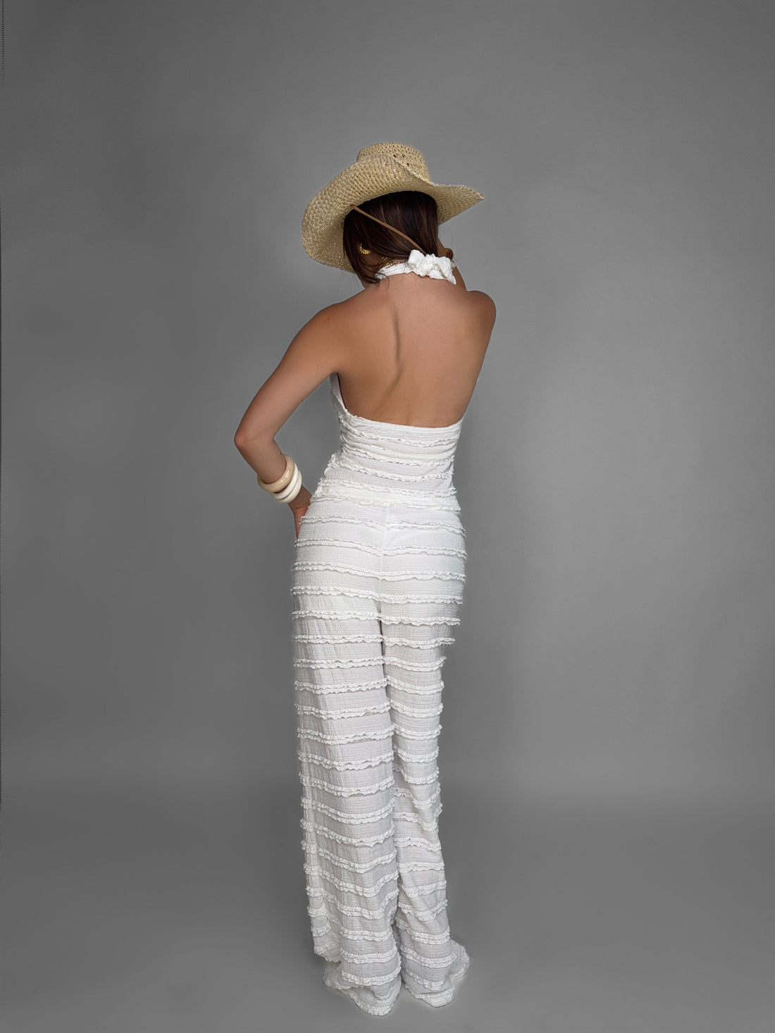 Pantalone Crochet Stripe-White