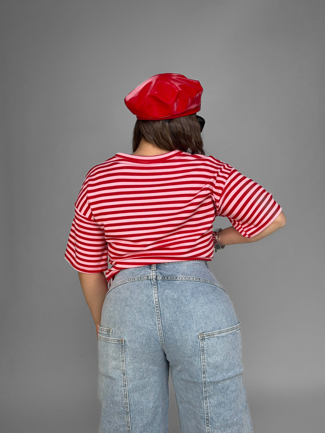 CURVY FIT - T-Shirt Stripe Layer-Red