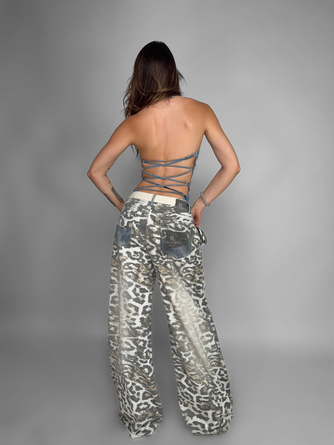 Jeans White Leopard Print