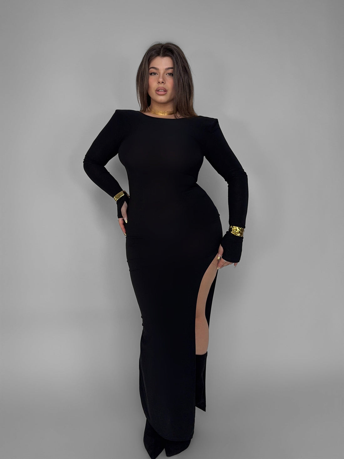 CURVY FIT - Abito Bare Back-Black