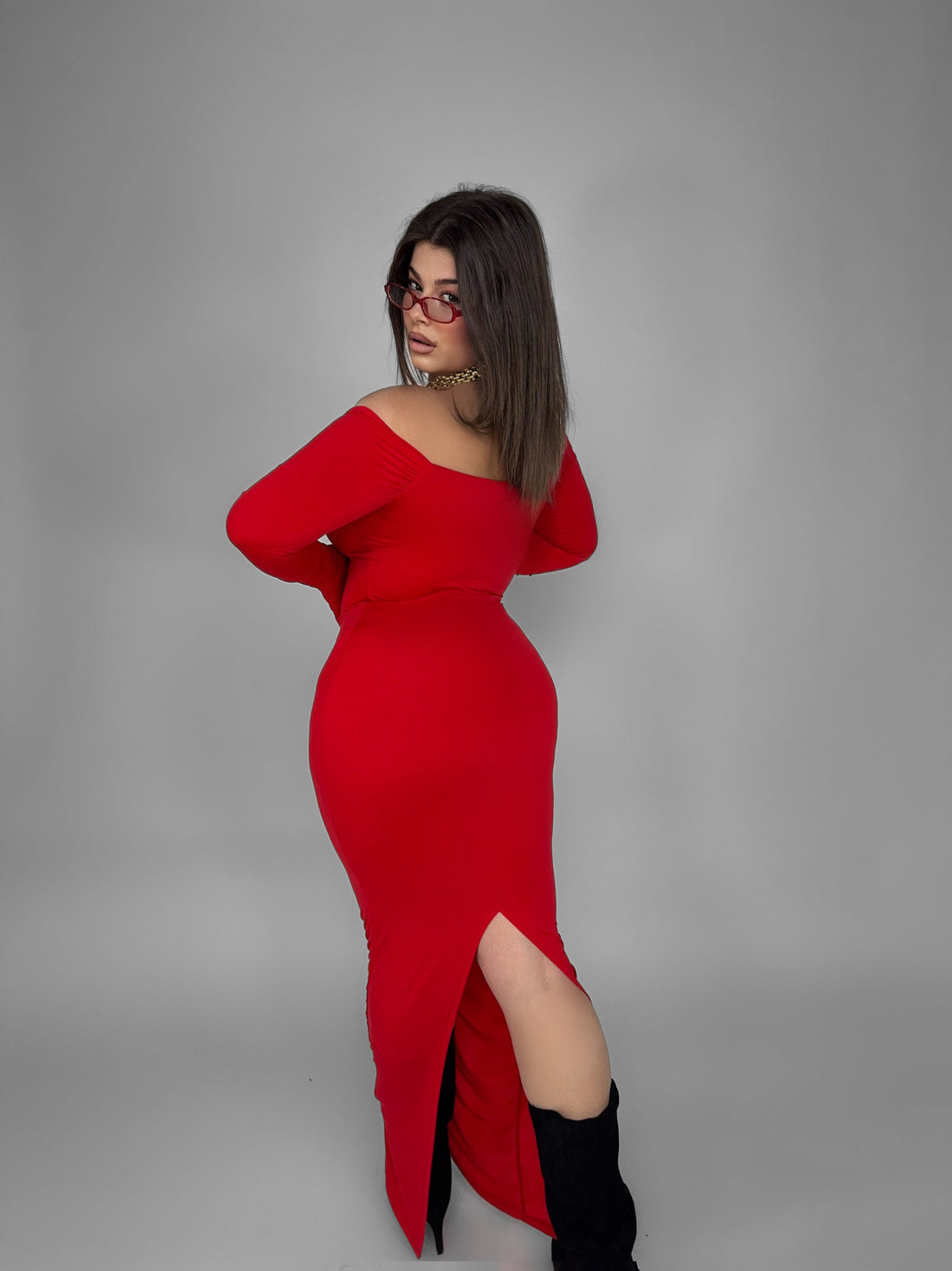 CURVY FIT - Abito Luxe Off-Red