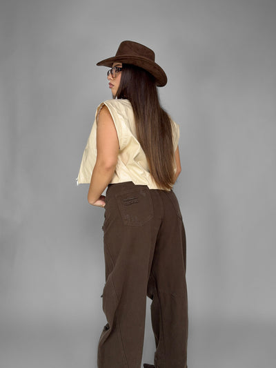 CURVY FIT - Jeans Brown Rip
